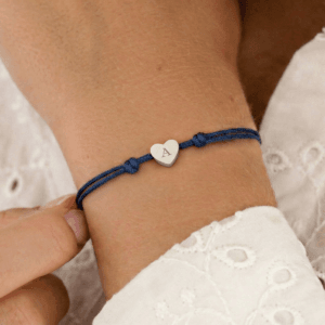 Bestel Gepersonaliseerde koord armband - Blauw - Zilver hartje met eigen foto