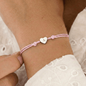 Bestel Roze koord armband voor kinderen - Gepersonaliseerd - Zilveren hartje met eigen foto