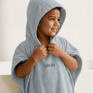 Bestel Kinderponcho met naam - 2/5 jaar - Blauw met eigen foto
