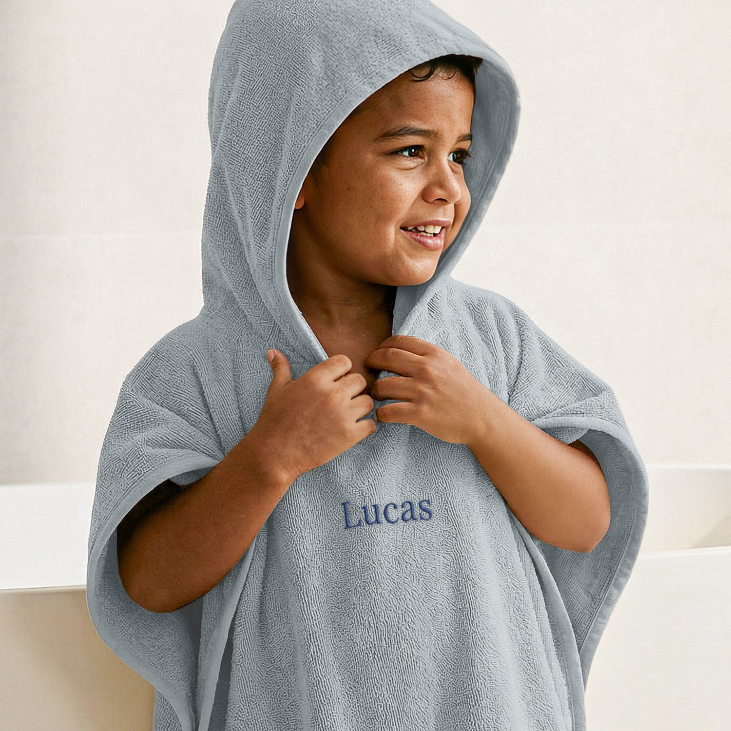 Bestel Kinderponcho met naam - 2/5 jaar - Blauw met eigen foto