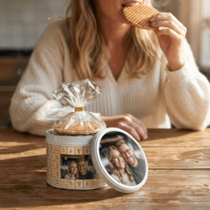 Bestel Stroopwafels in gepersonaliseerd blik - Rond met eigen foto