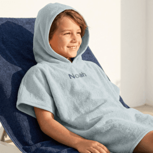 Bestel Kinderponcho met naam - 6/12 jaar - Blauw met eigen foto