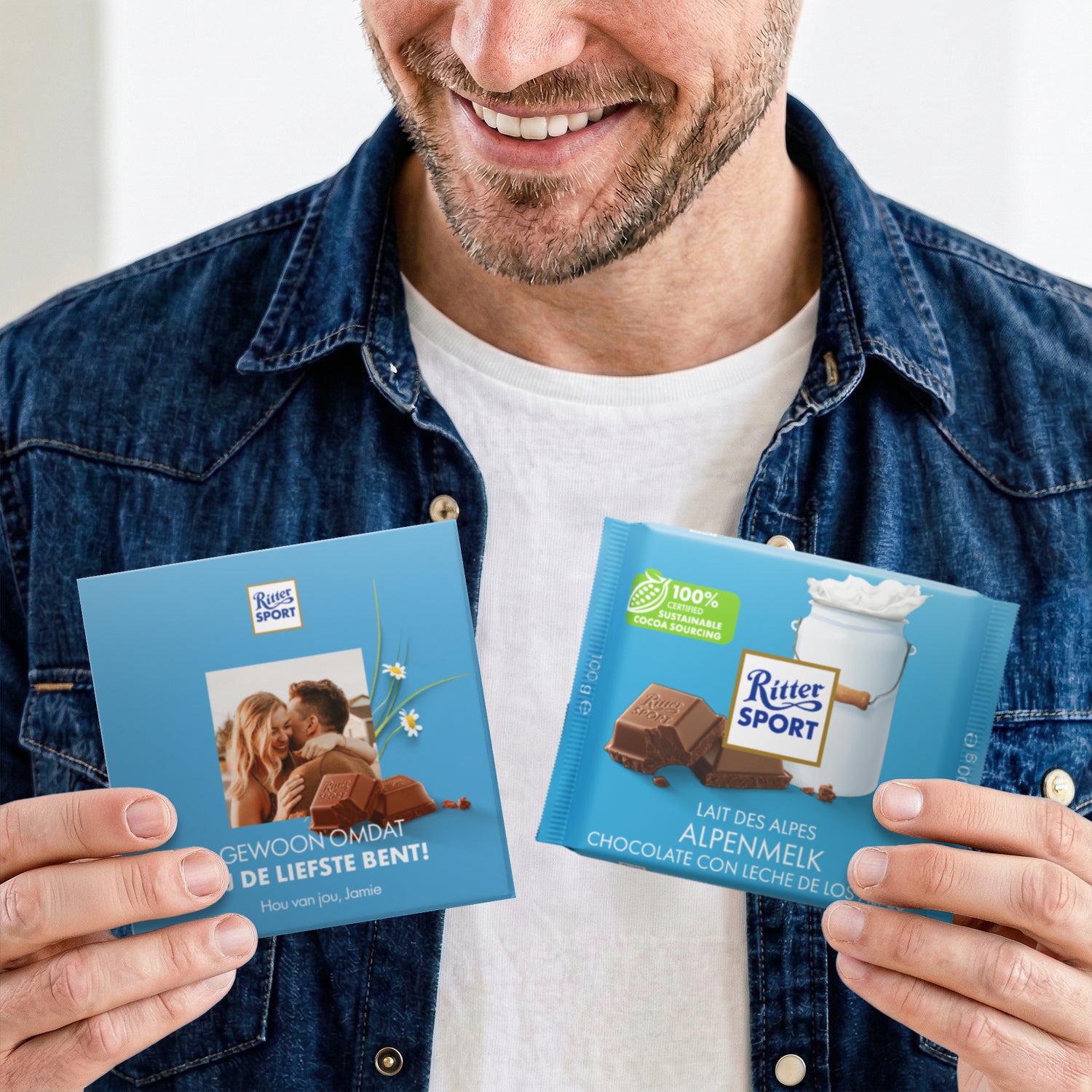 Bestel Gepersonaliseerde Ritter Sport chocolade- Alpenmelk met eigen foto