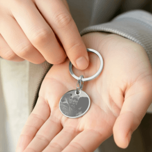 Bestel Gepersonaliseerde foto sleutelhanger - cirkel - Zilver met eigen foto
