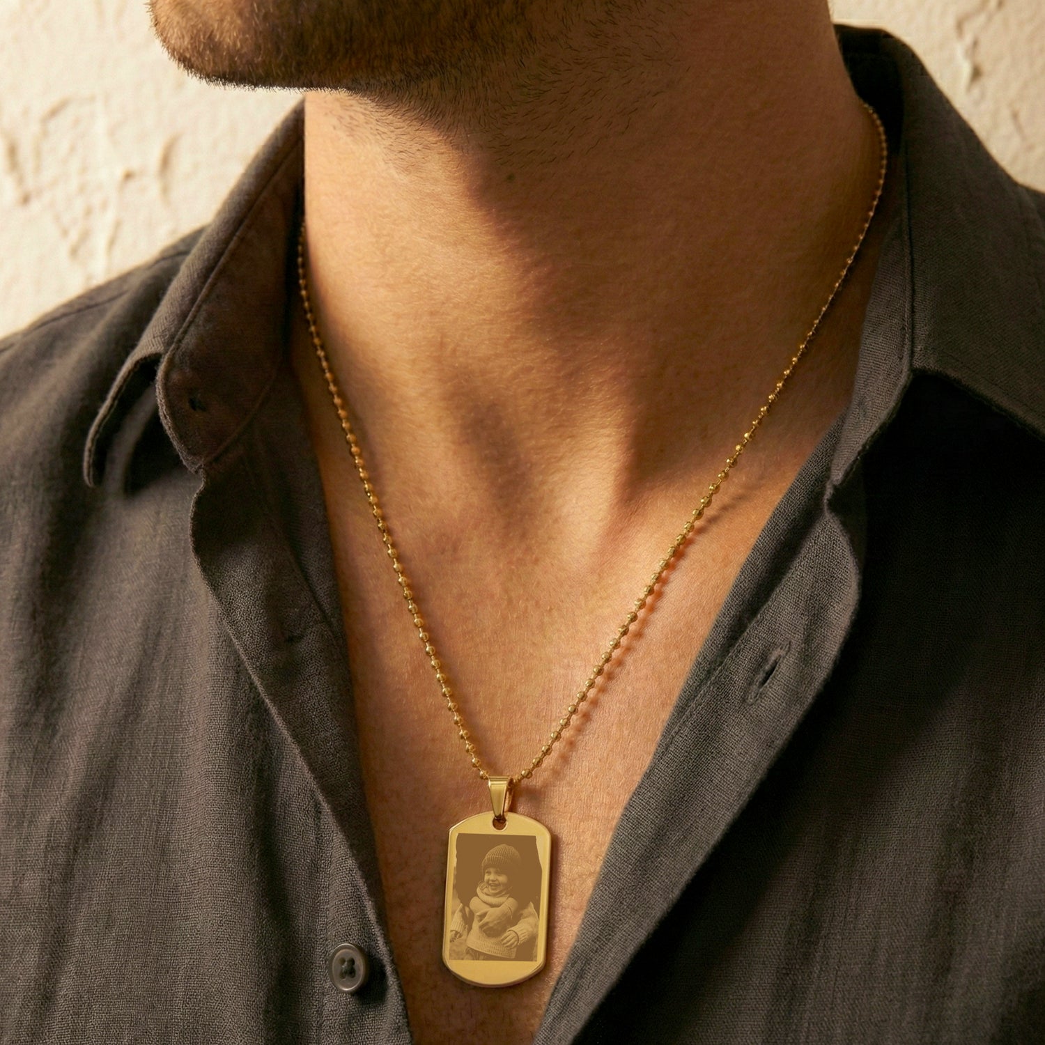 Bestel Gepersonaliseerde fotoketting - Dog tag - Goud met eigen foto