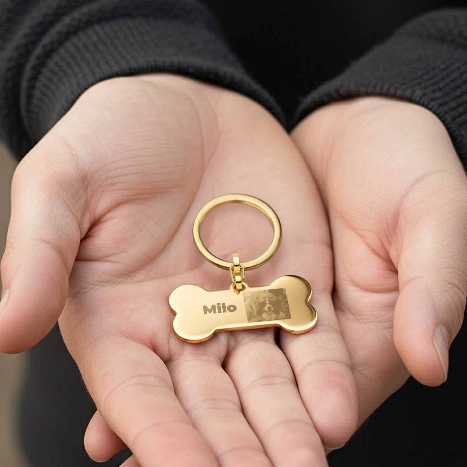 Bestel Gepersonaliseerde fotosleutelhanger - Bot - Goud met eigen foto