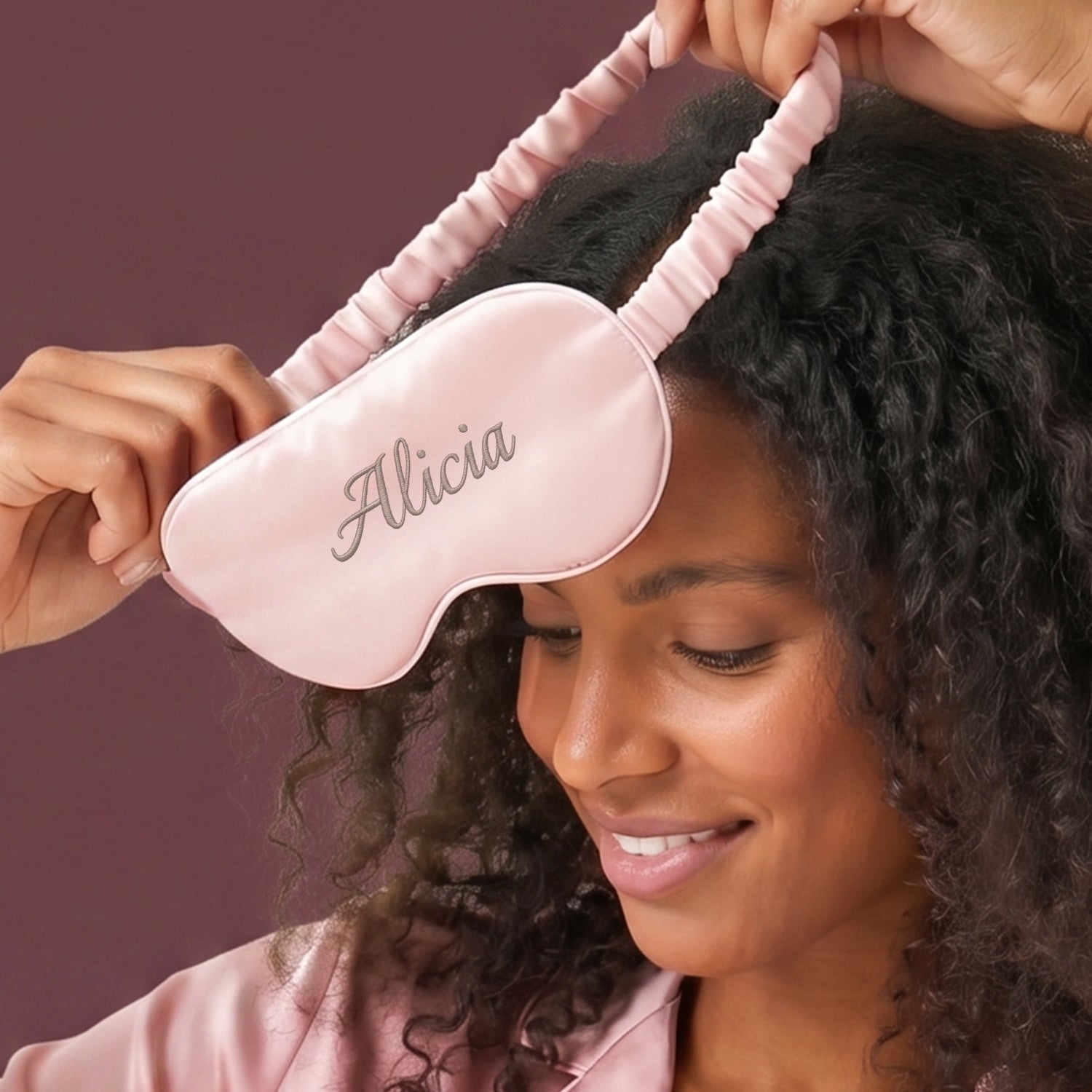 Bestel Slaapmasker met naam - Geborduurd - Satijn - Roze met eigen foto