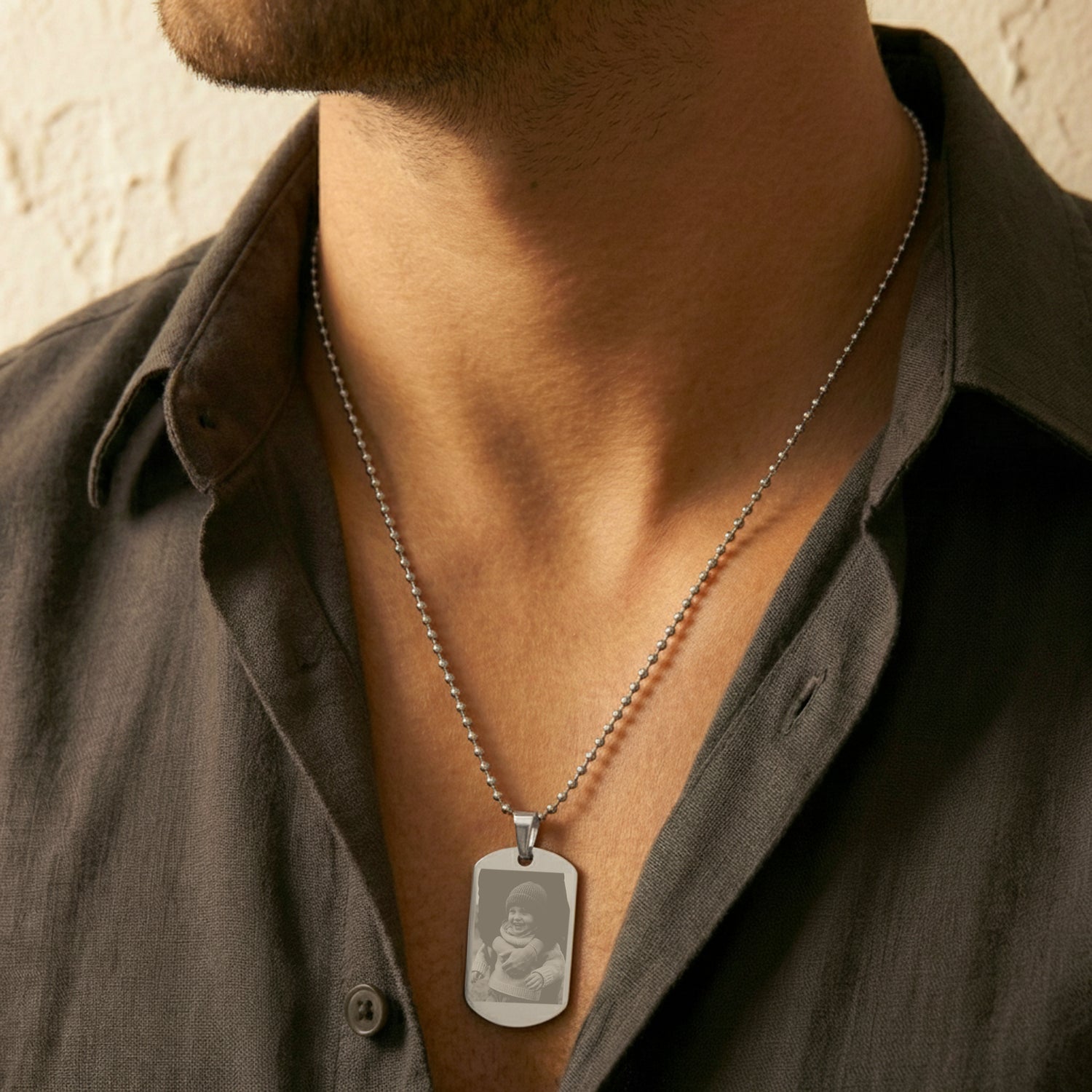 Bestel Gepersonaliseerde fotoketting - Dog tag - Zilver met eigen foto