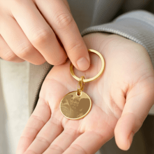 Bestel Gepersonaliseerde foto sleutelhanger - Cirkel - Goud met eigen foto