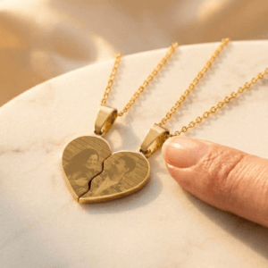 Bestel Gepersonaliseerde foto hanger - Gebroken hart - Goud met eigen foto