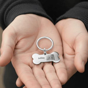 Bestel Gepersonaliseerde fotosleutelhanger - Bot - Zilver met eigen foto