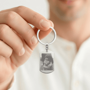 Bestel Gepersonaliseerde fotosleutelhanger - Dog tag - Zilver met eigen foto