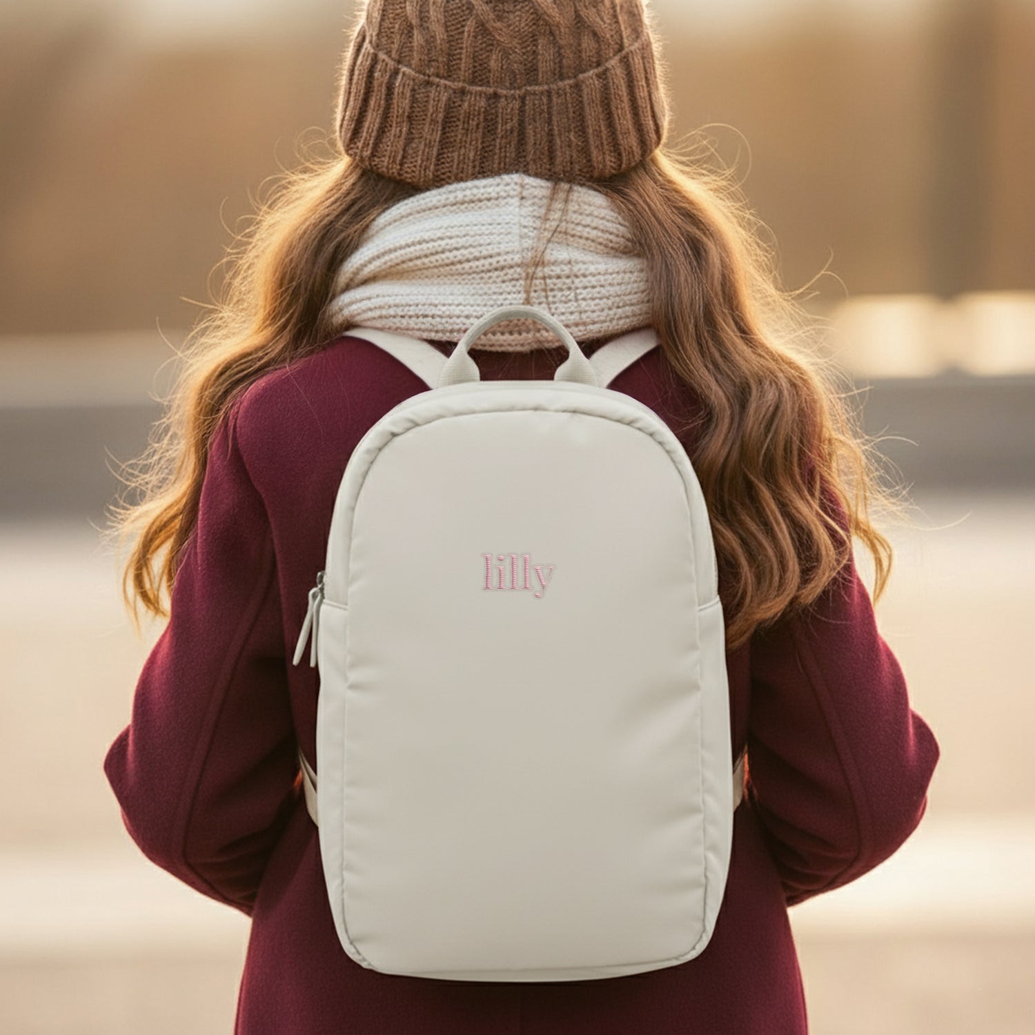 Bestel Gepersonaliseerde kinderrugzak - geborduurd - Beige - Puffy stijl met eigen foto