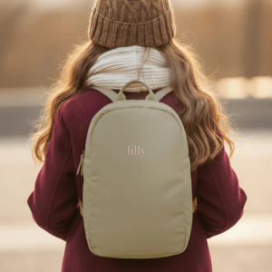 Bestel Gepersonaliseerde kinderrugzak - geborduurd - Taupe - Puffy style met eigen foto
