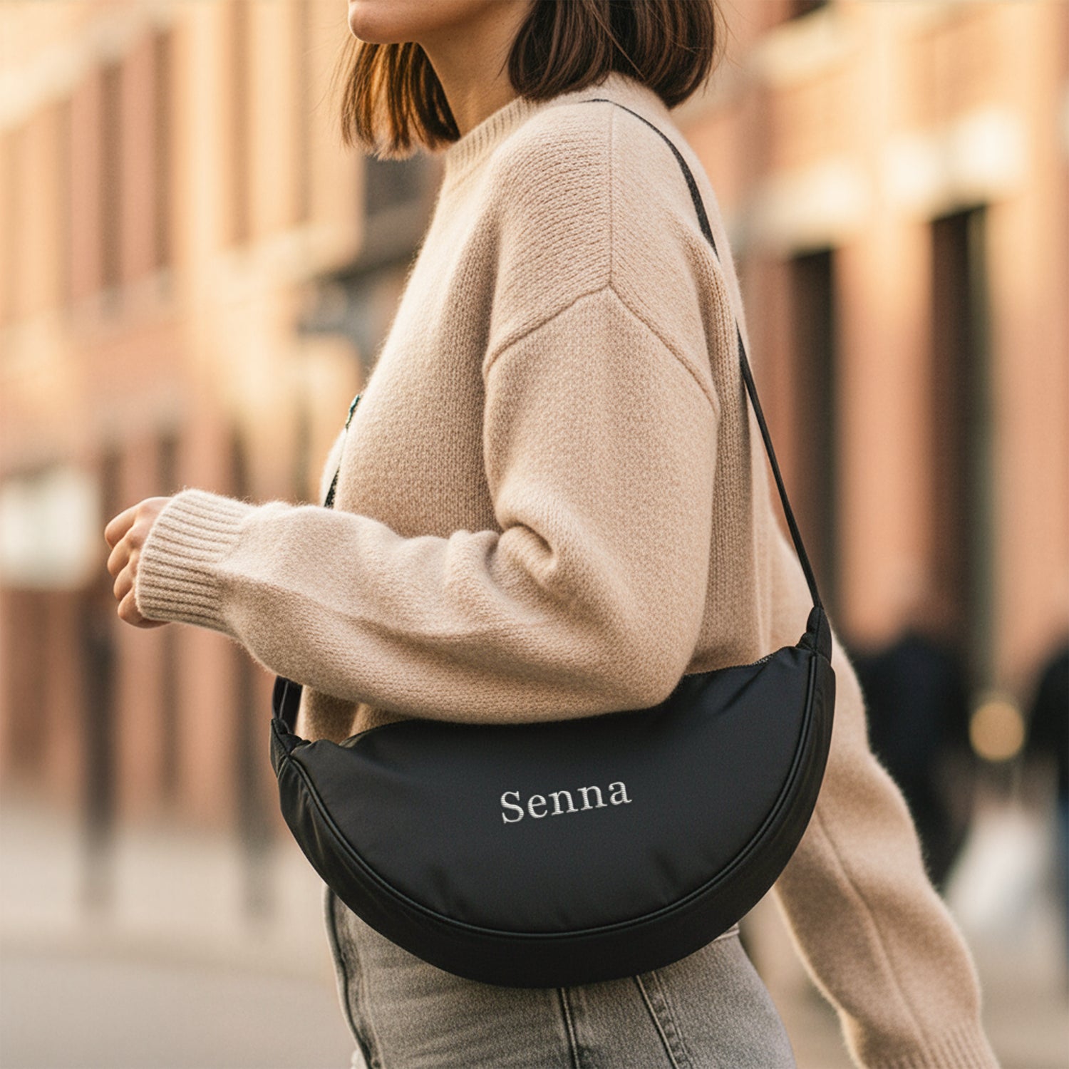 Bestel Gepersonaliseerde crossbodytas - Zwart - Puffy stijl met eigen foto
