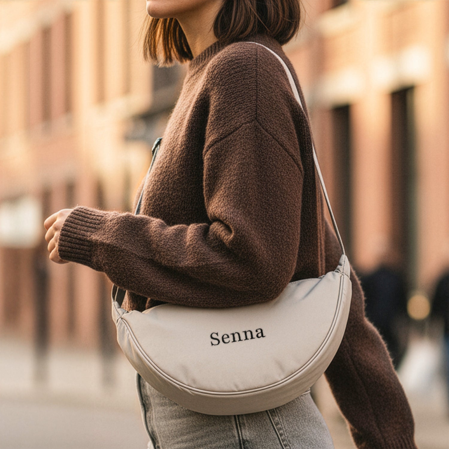 Bestel Gepersonaliseerde crossbody tas - Beige - Puffy style met eigen foto