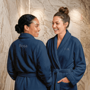 Bestel Fleece badjas dames met naam - Geborduurd - Blauw- S/M met eigen foto