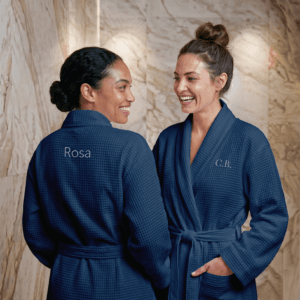 Bestel Wafel badjas dames met naam - Geborduurd - Blauw - L/XL met eigen foto