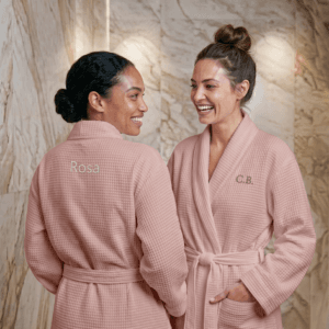 Bestel Wafel badjas dames met naam - Geborduurd - Roze - L/XL met eigen foto