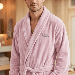 Bestel Badstof badjas voor heren - Met je naam - Roze L/XL met eigen foto