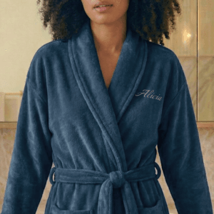 Bestel Badstof badjas voor dames - met je naam - Blauw - S/M met eigen foto