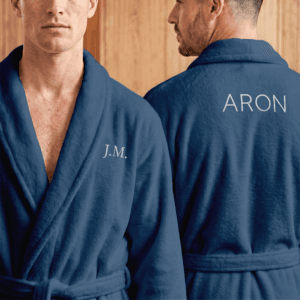 Bestel Fleece badjas heren met naam - Geborduurd - Blauw - L/XL met eigen foto