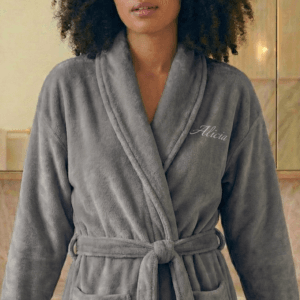 Bestel Badstof badjas voor dames - met jouw naam - Grijs L/XL met jouw tekst met eigen foto